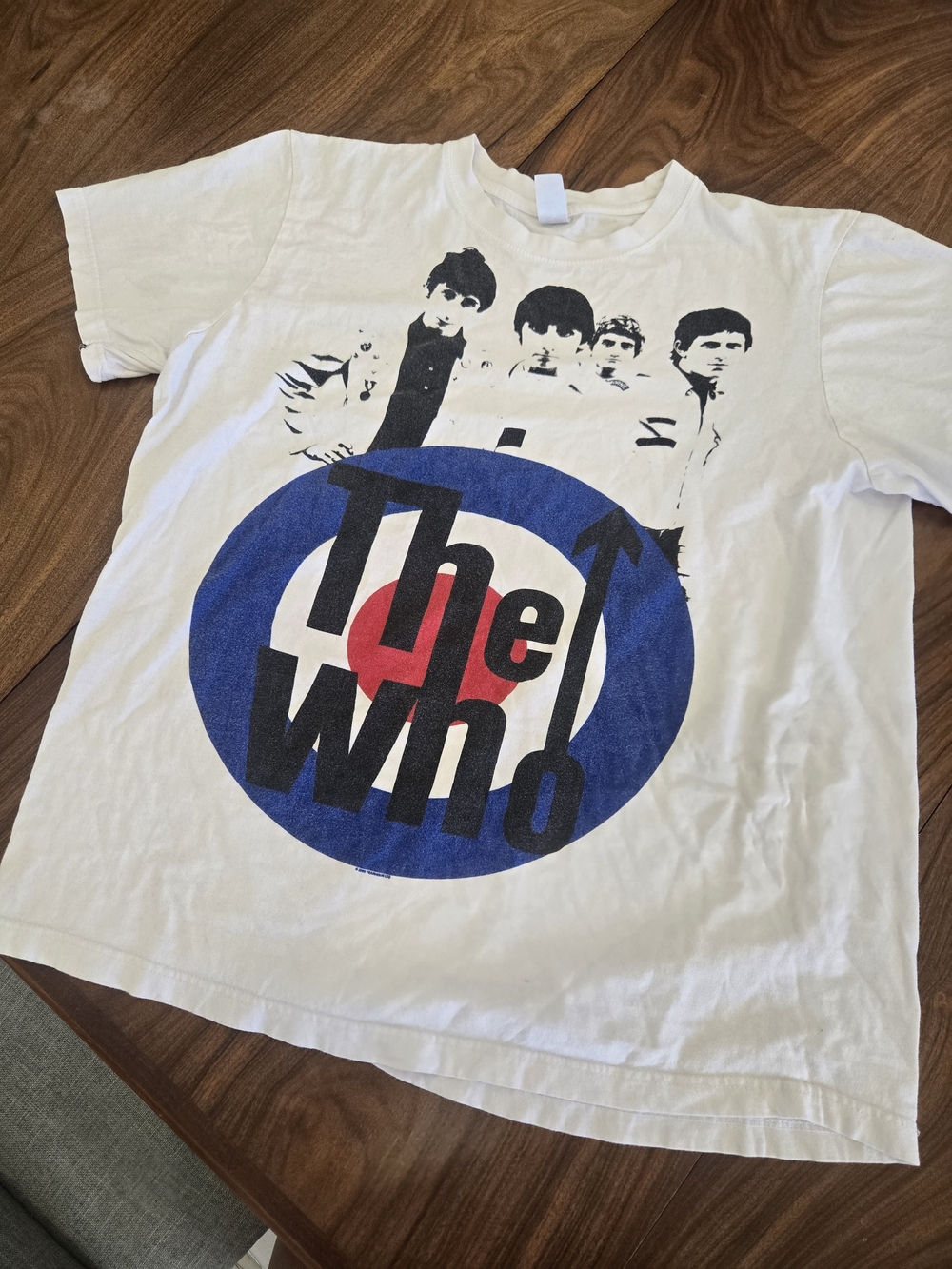 Men's Graphic Tee in White with Blue & Red Logo